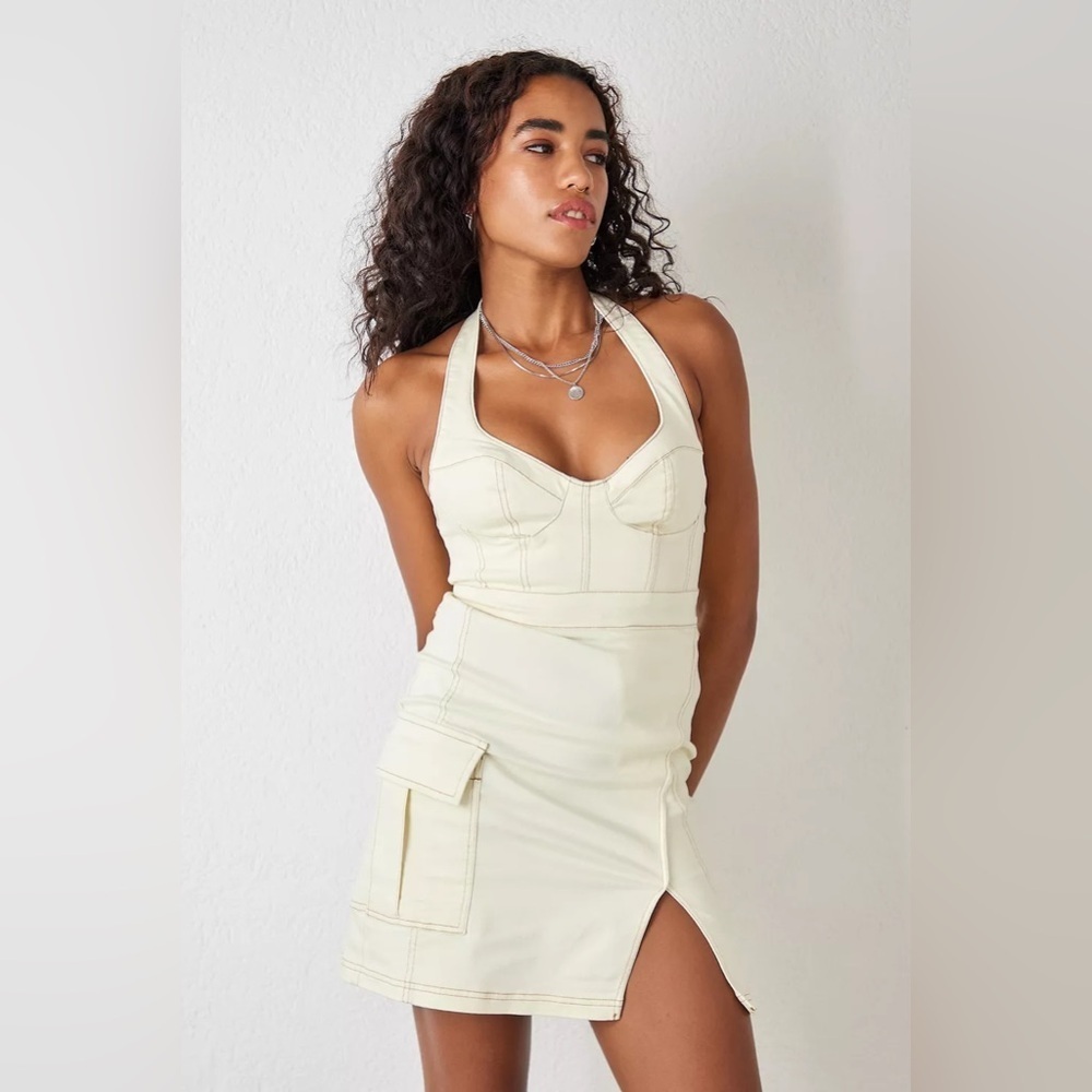 Urban Outfitters Cream Halter Neck Dress